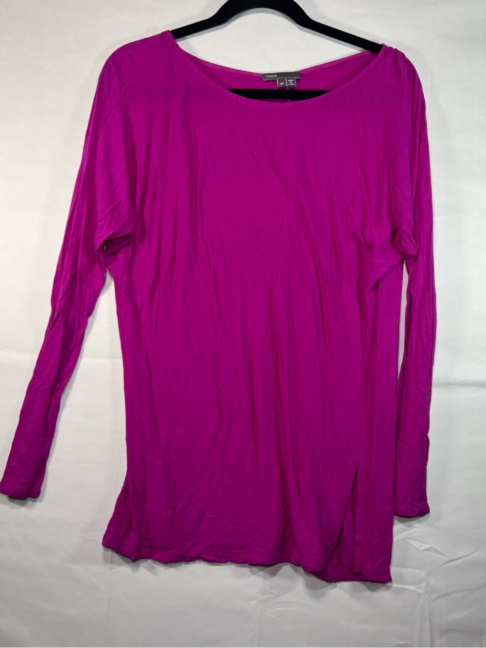 Vince Magenta Long Sleeve Scoop Neck Split Hem Tunic Top S/P